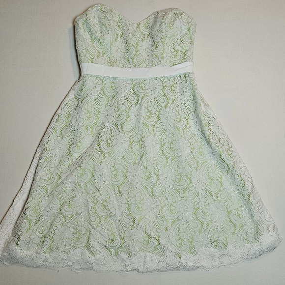 Watters Dresses & Skirts - Watters & Watters Strapless Lace Dress Green‎ Lined White Overlay Size 12 Formal